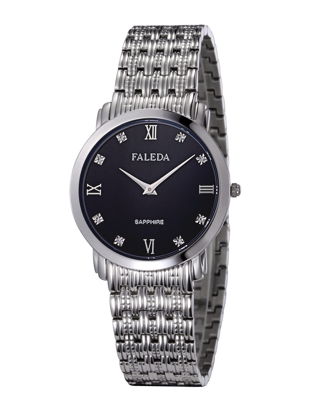 飞力达 faleda手表专场 > 黑色蓝宝石镜面男士石英钢带表