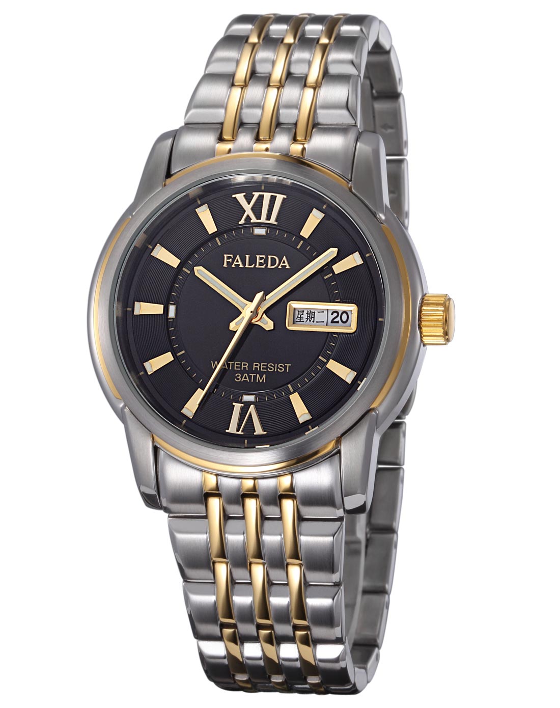 黑间金男士防水石英钢带表