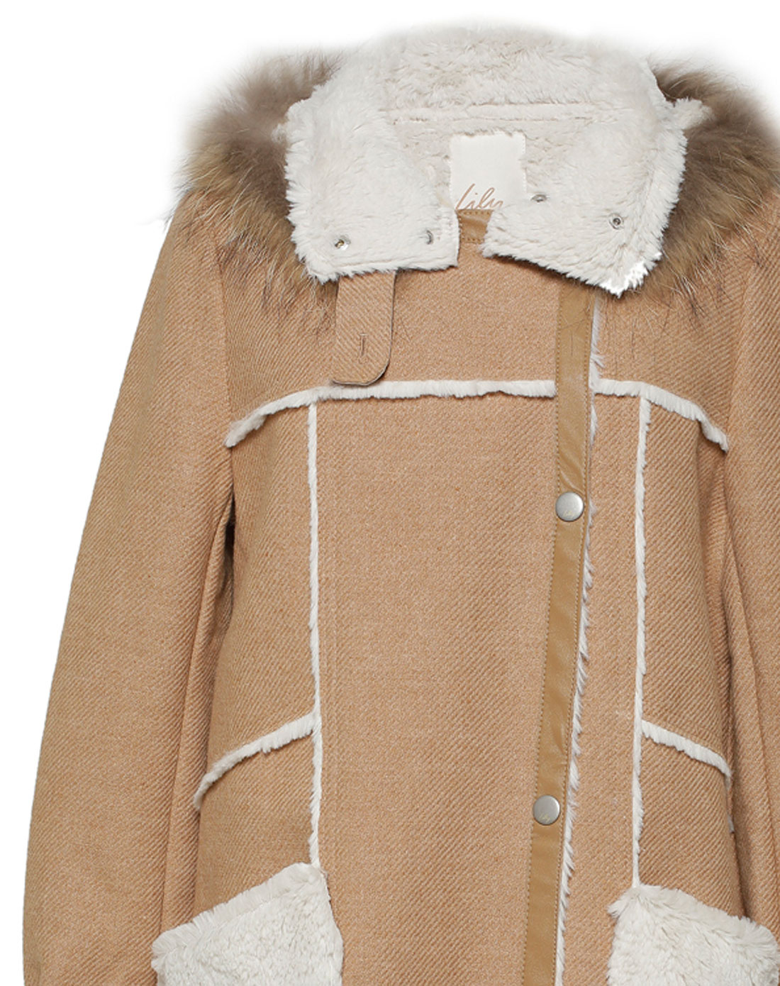 浅驼色舒适绒边连帽长袖长款大衣