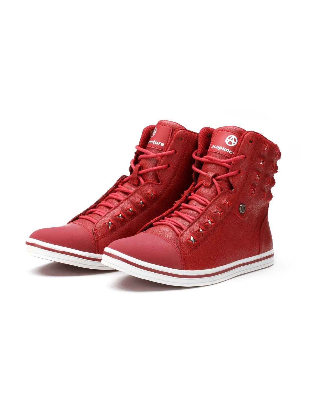 acupuncture红色铆钉橡胶片/爆炸反毛皮高帮女鞋