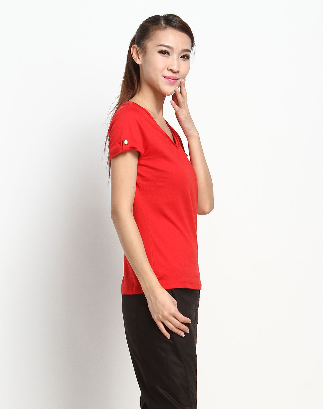 女士体用断码特惠专场-彪马puma简约v领赛车红色短袖t恤