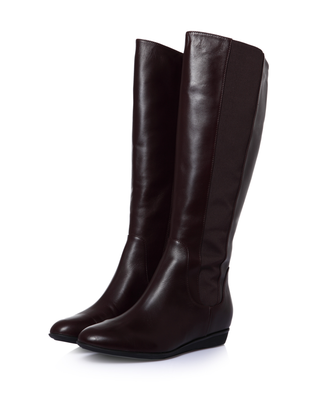 女款啡灰色小牛皮低跟高靴