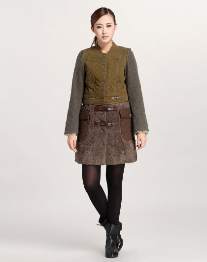 达衣岩donoratico 绿色个性拼料长袖棉衣