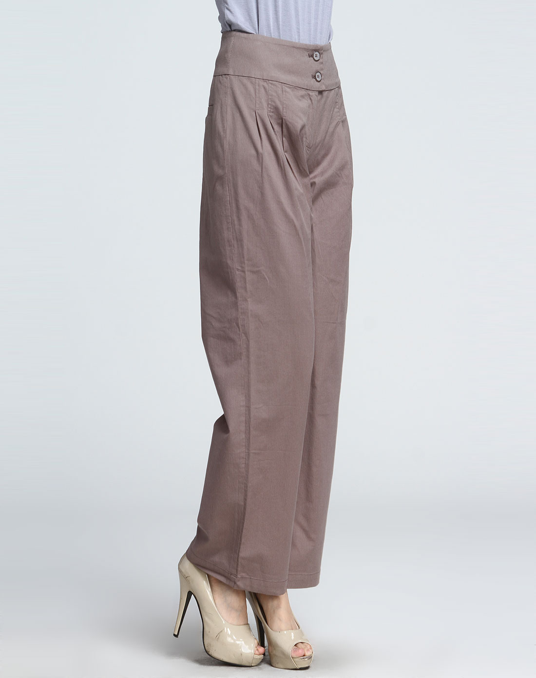浅灰褐色细条纹时尚长裤