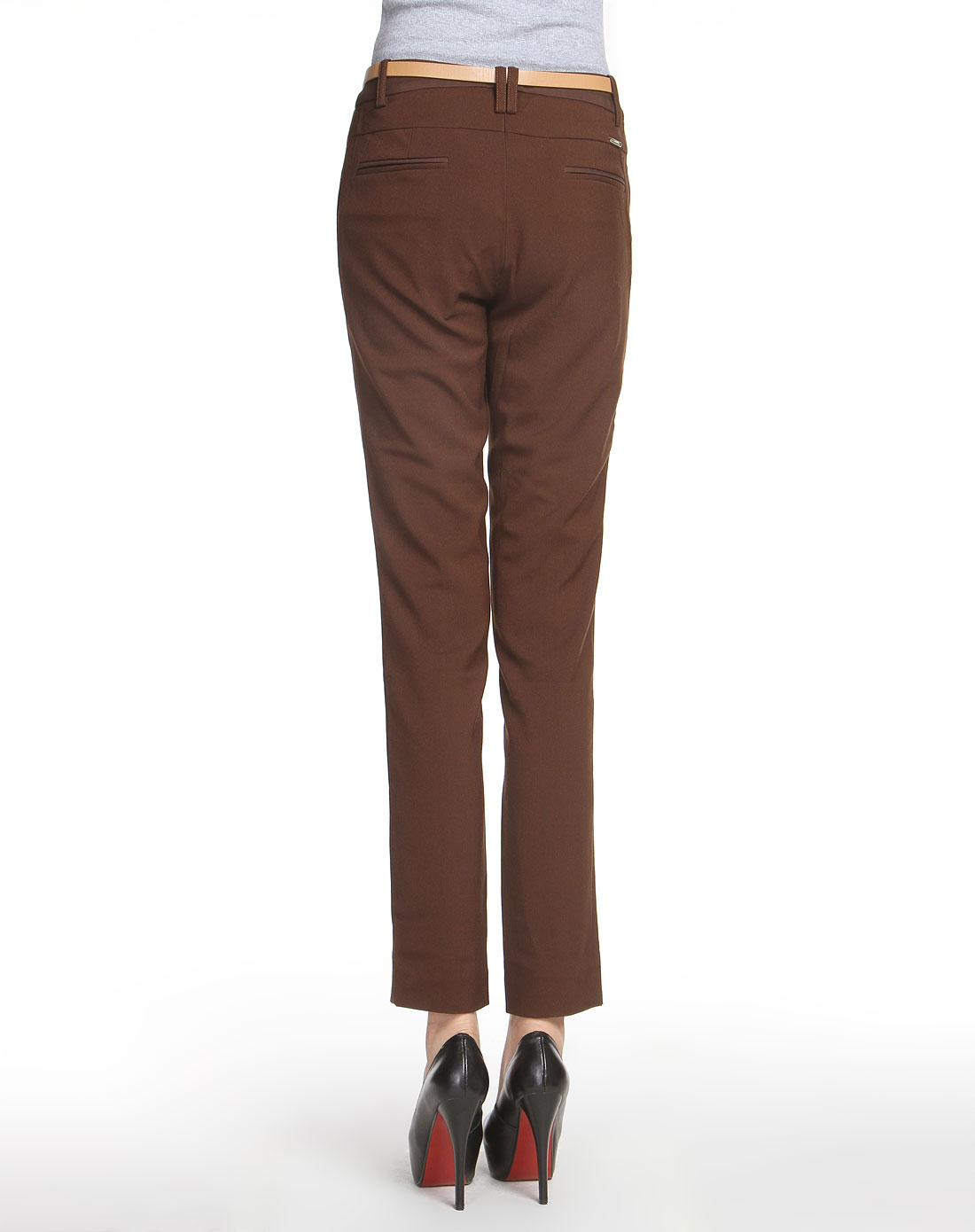 深咖啡色纯色百搭修身休闲长裤