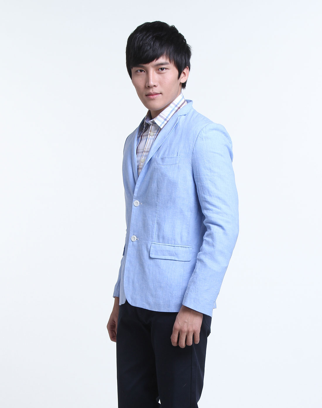 男款天蓝色休闲长袖西装衣服