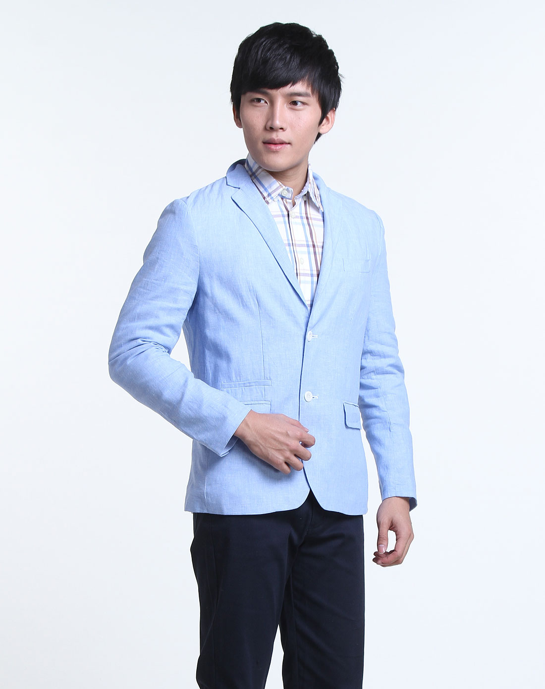 男款天蓝色休闲长袖西装衣服