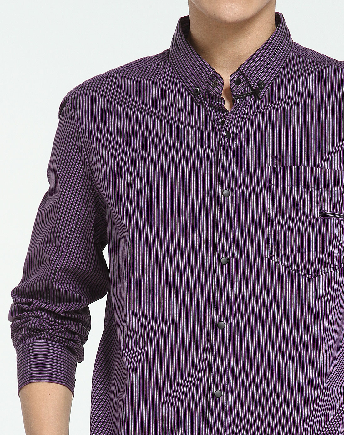 紫色帅气条纹长袖衬衫