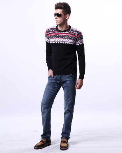 最后约惠-宠爱一家专场黑色提花圆领潮男长袖针织衫my506002_唯品会