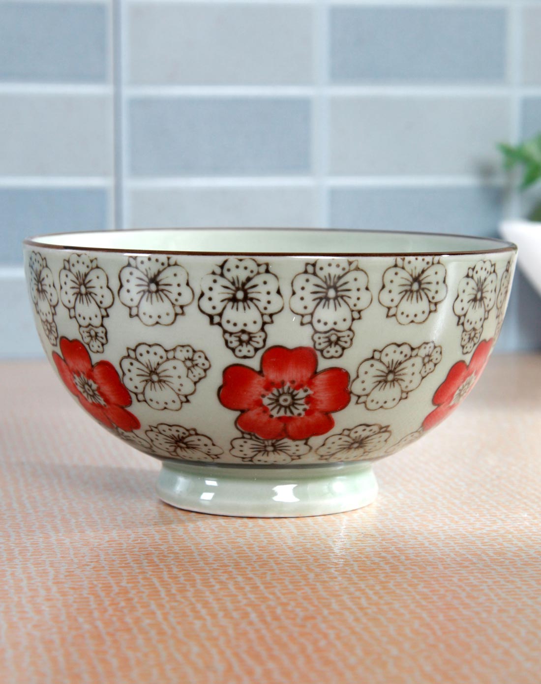 景瓷彩绘红花碗5个入