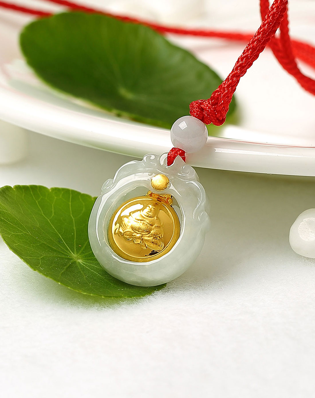 千足金福字佛镂空天然翡翠吊坠