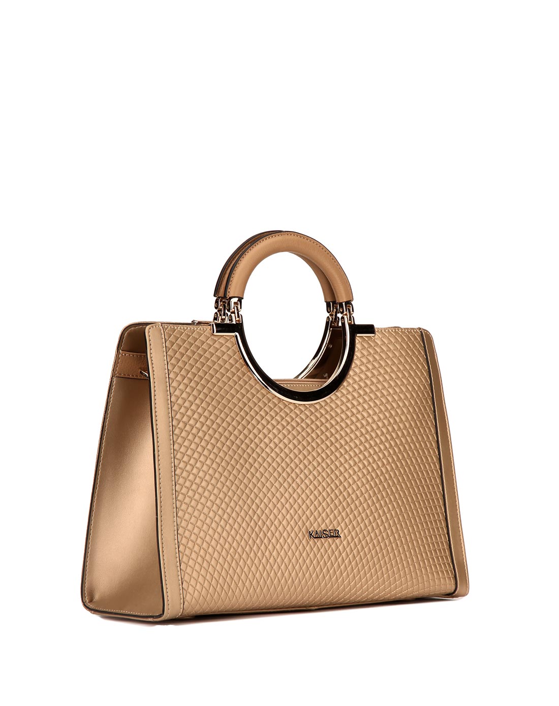 女士香槟色牛剖层移膜皮革手提包