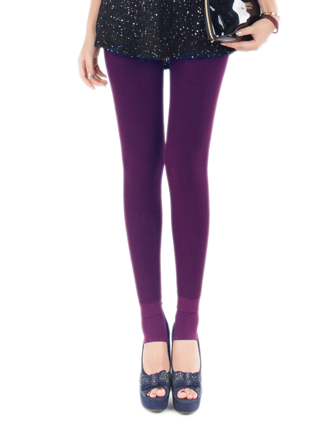 女款紫色锦丽暖绒踩脚打底裤