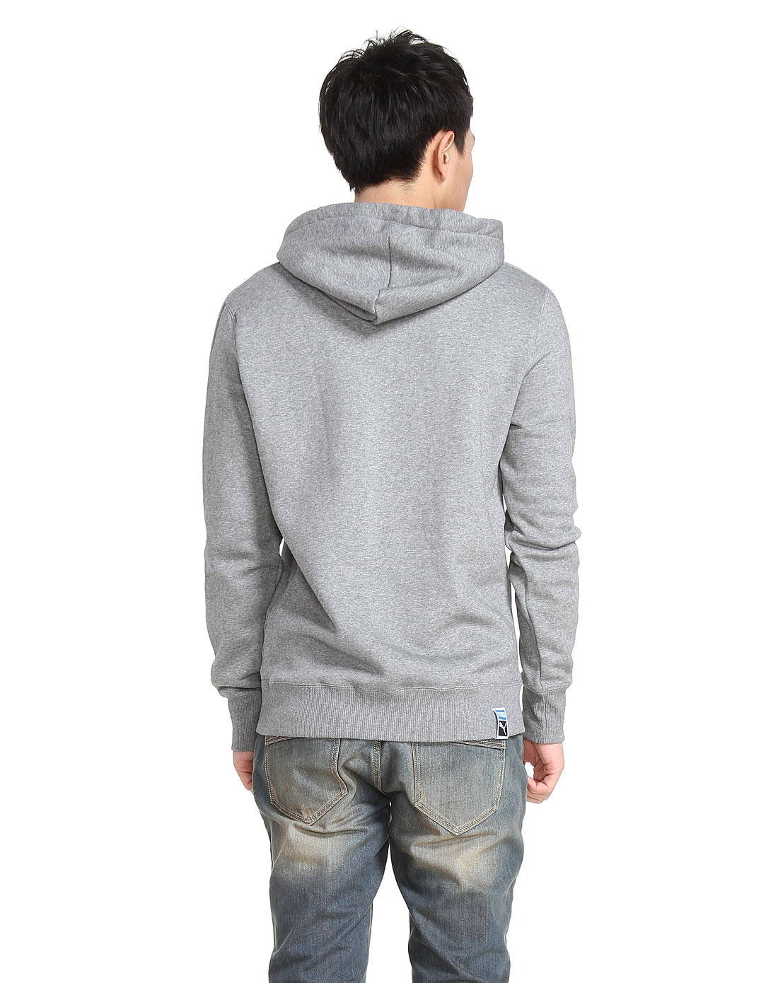 男款灰色连帽针织长袖卫衣