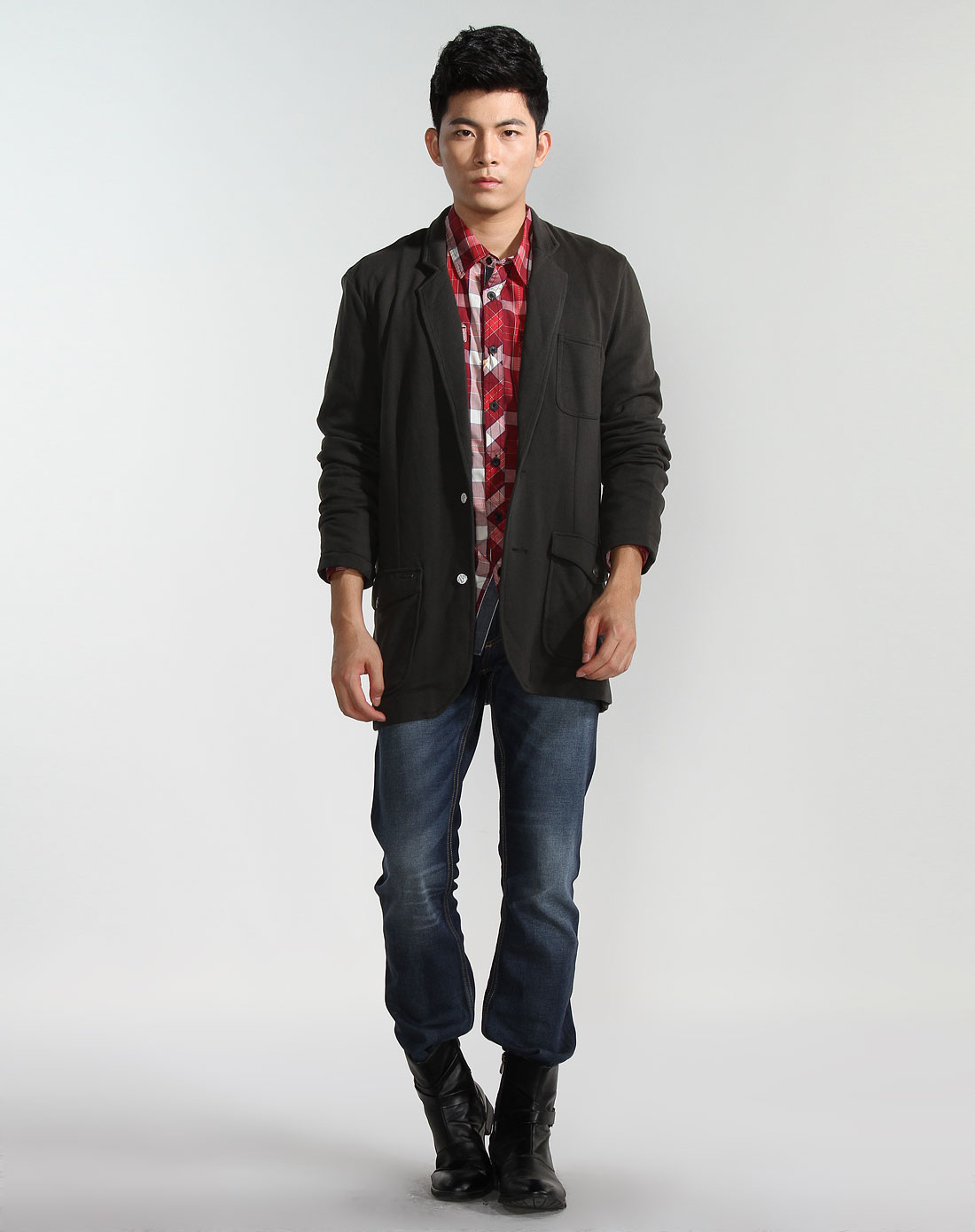 男款暗灰绿色潮流时尚长袖针织外套