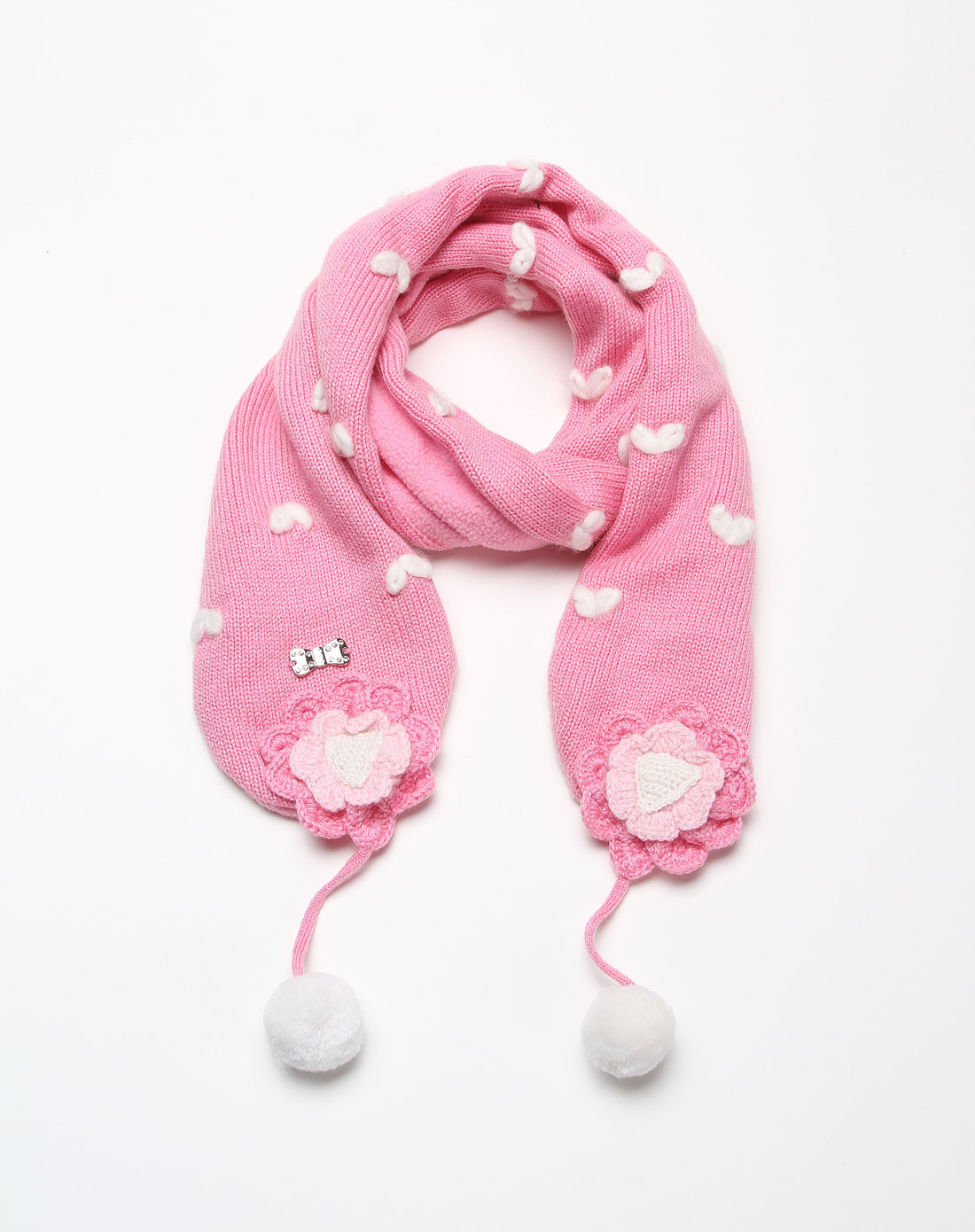 中性桃红色心形针织围巾