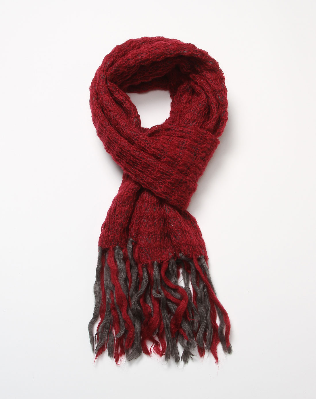 女款红灰色双面提花针织围巾