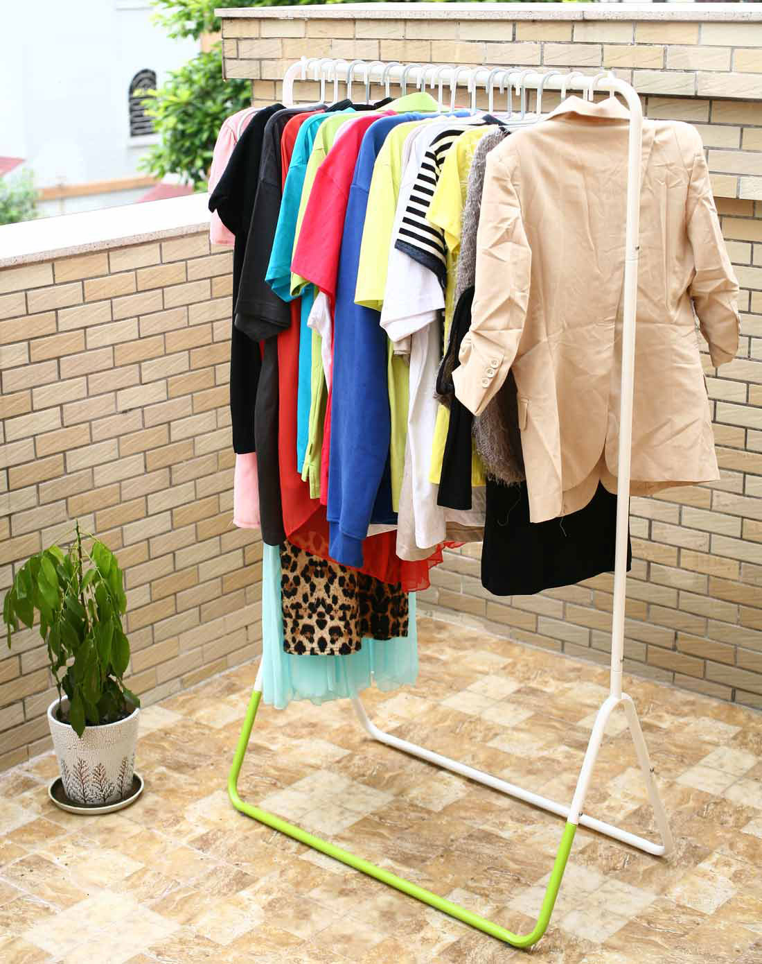 创意单杆人字形晾衣架 绿色