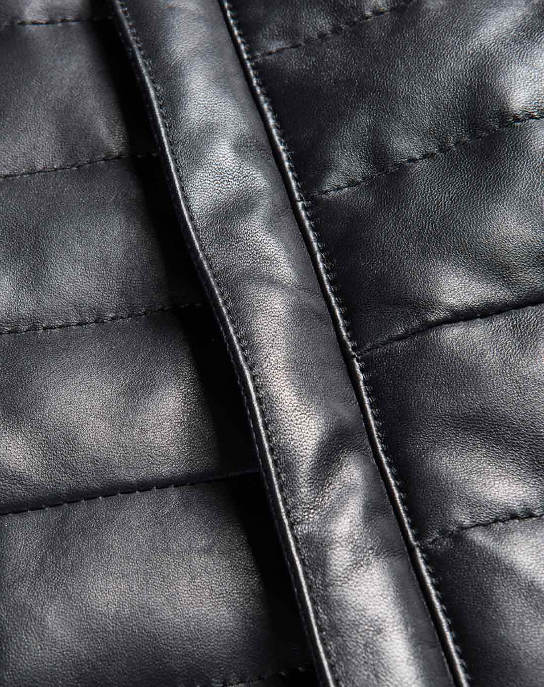 男装黑色绵羊皮小立领前贴袋羽绒款皮衣