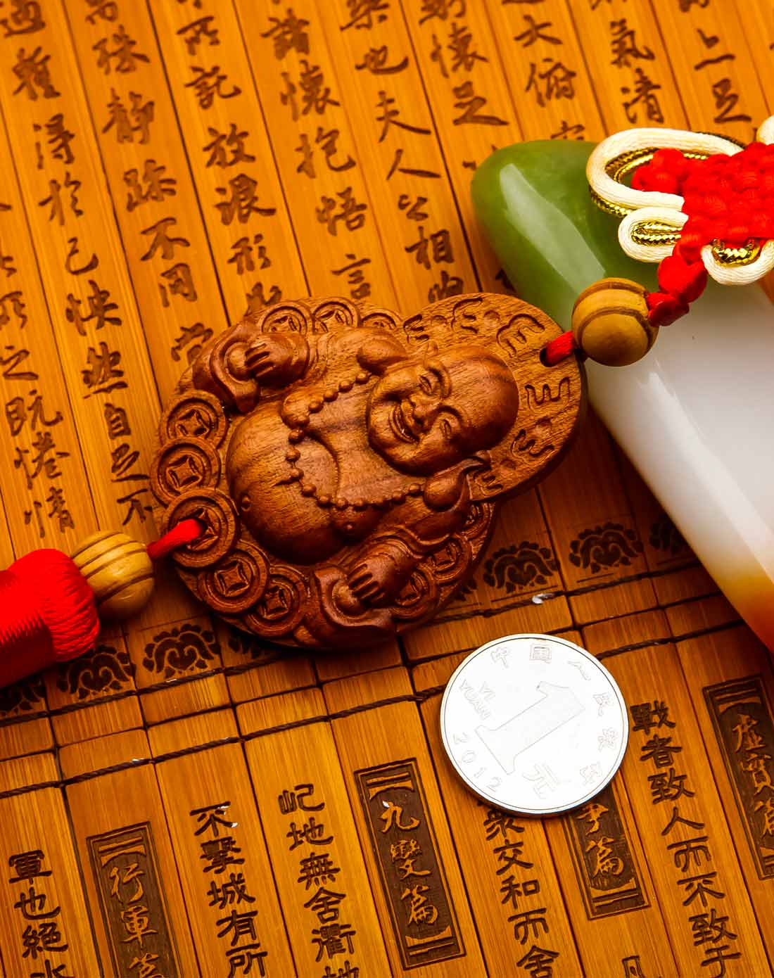 靓芙雅红棕色桃木平安符弥勒佛笑口常开车挂件lfy2013102948_唯品会