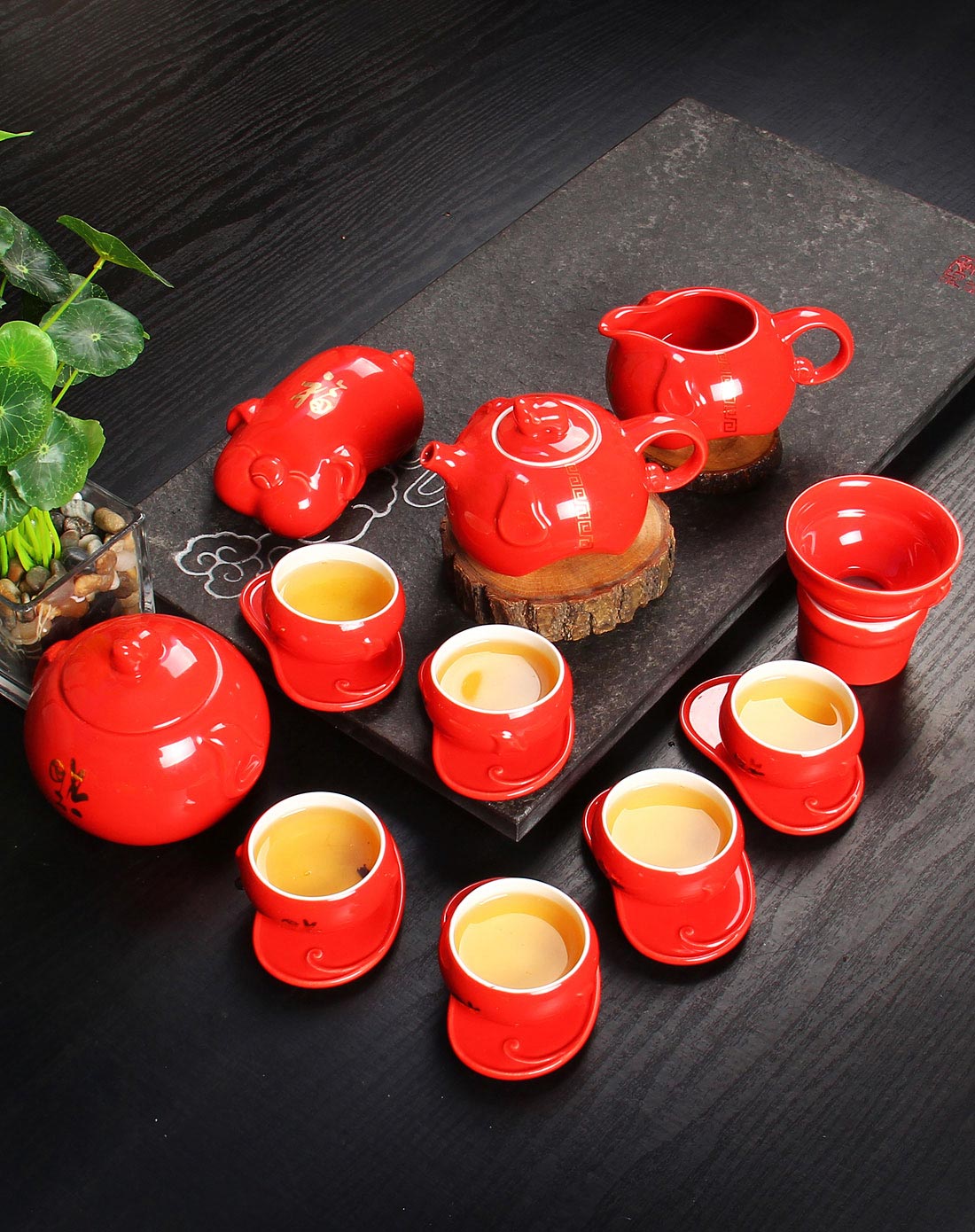 红色大富功夫茶具套装