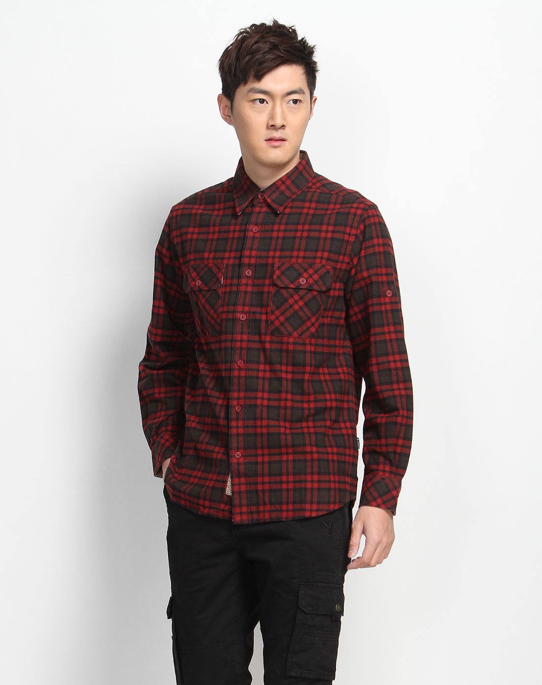 男款红色格子衬衫