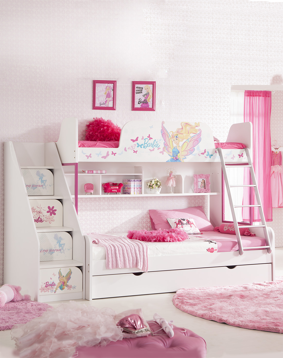 多喜爱aok家具1.2米芭比仙子上下床 楼梯柜hddxa229_唯品会