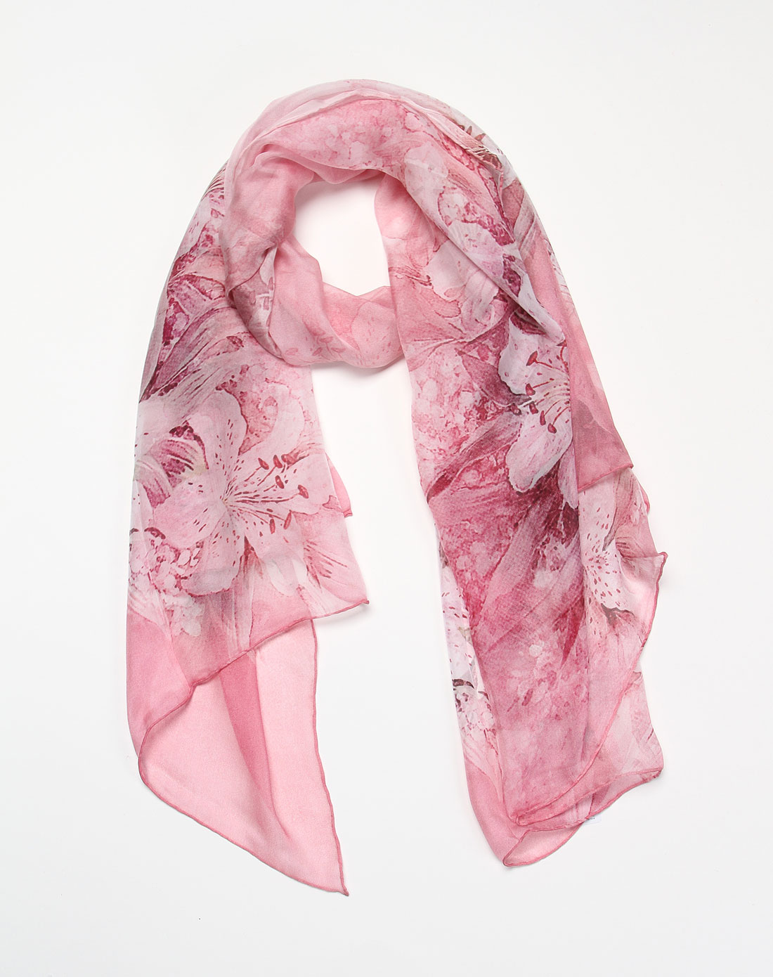 清新印花粉红色丝巾