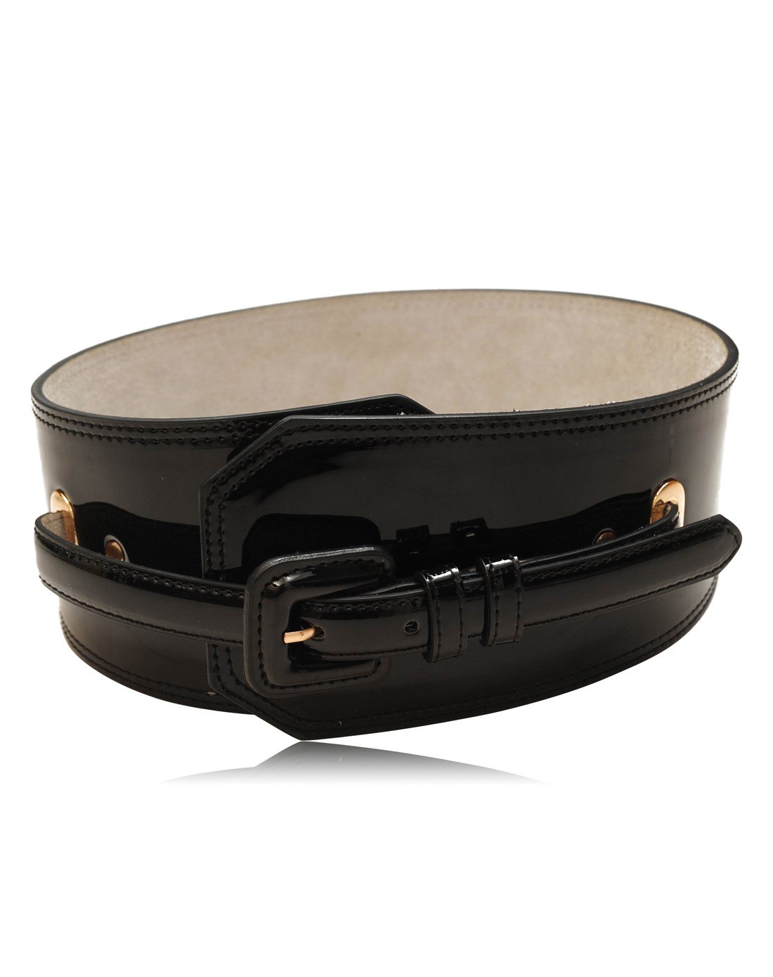 女款黑色亮漆皮对扣腰封