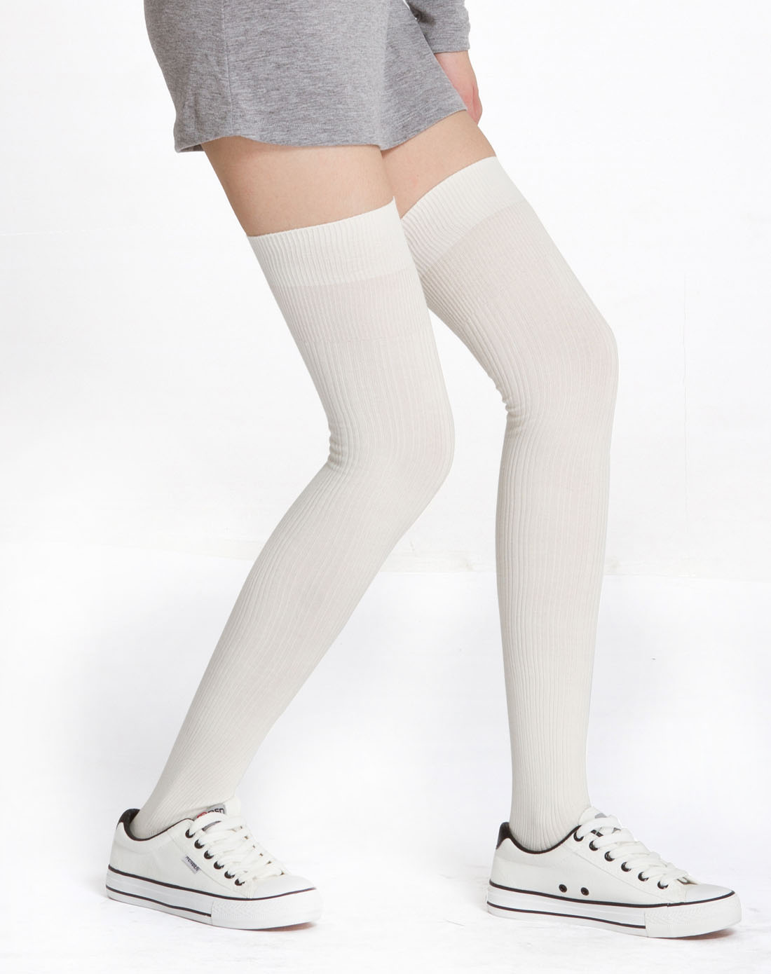 华姿伊creasugi 精棉凹凸竖条女长筒袜 米白