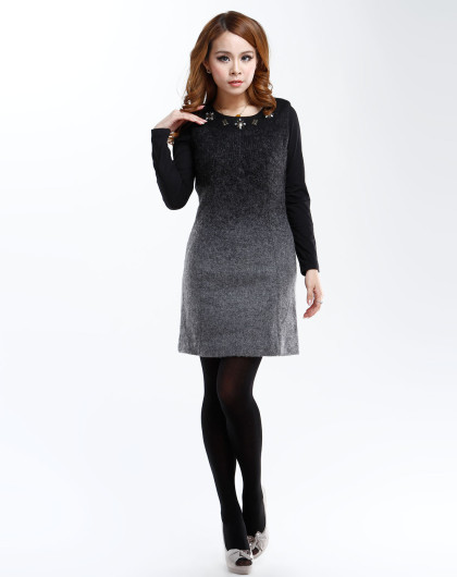 女装库存专场 风笛 黑/灰色时尚背心连衣裙