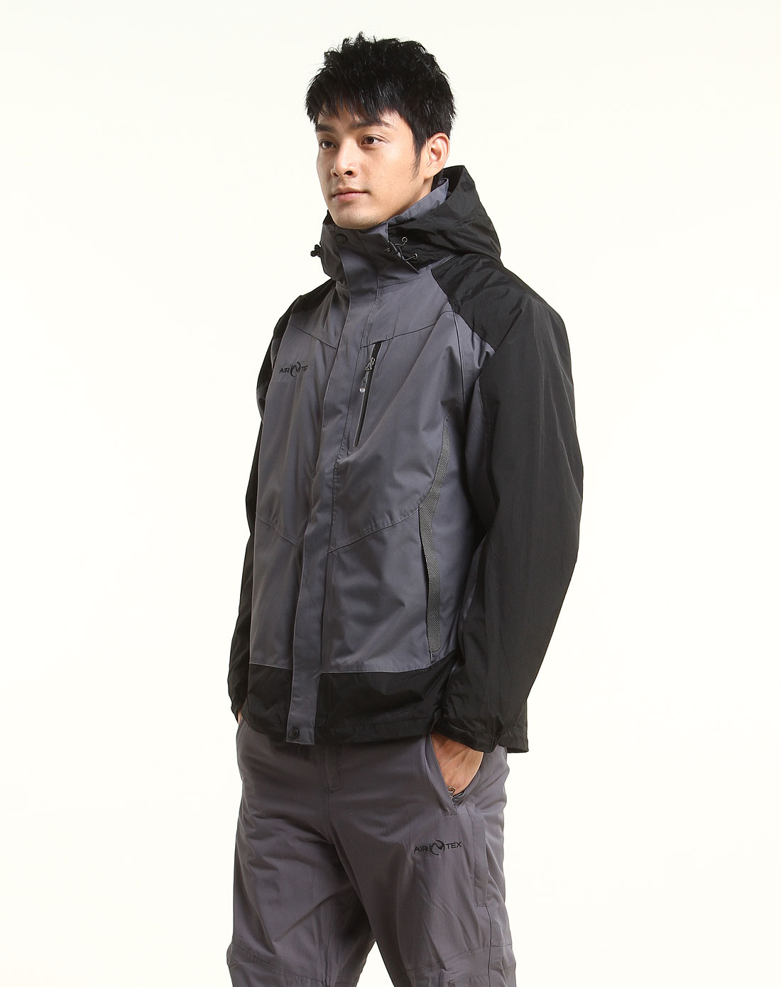 男款中灰色长袖两件套冲锋衣