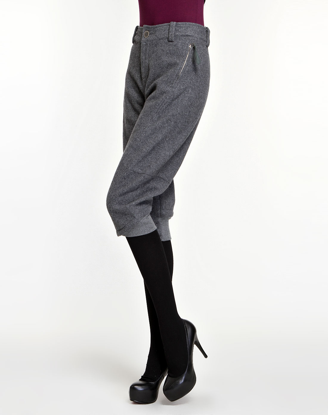 女款休闲哈伦灰色七分裤
