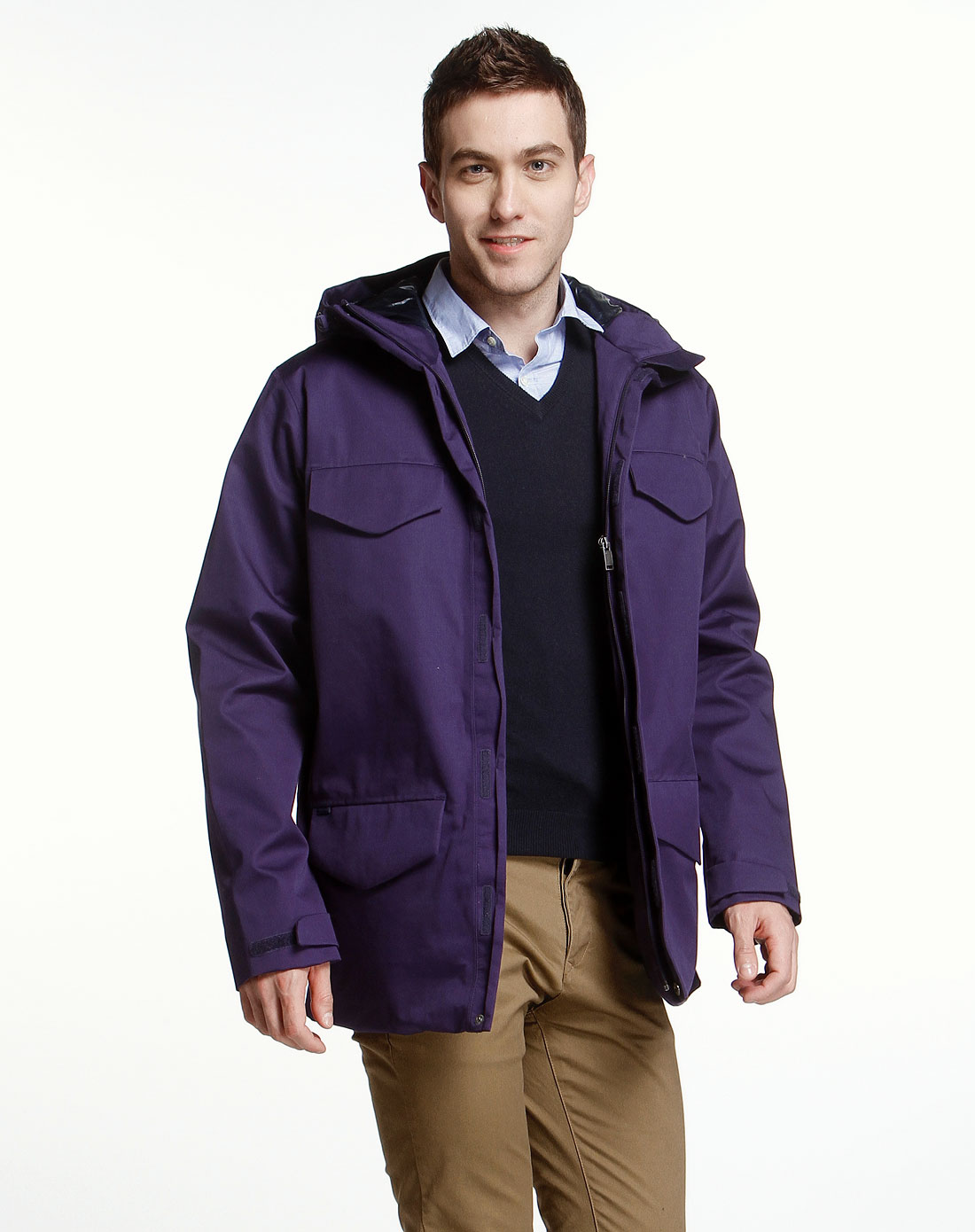 鳄鱼lacoste连帽街头休闲风格紫色长袖夹克bh5415v1f_唯品会