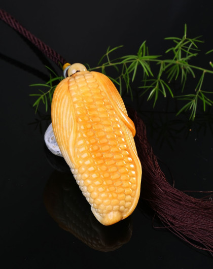 极其稀有满色黄翡玉米大丰收手把件