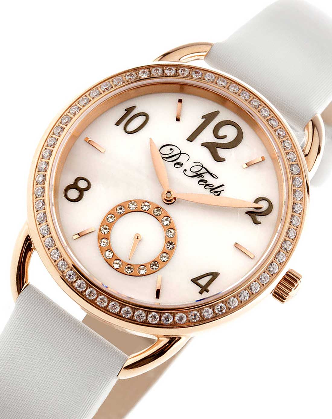 女款雅典娜贝母表盘外镶嵌白色小三针绢带石英表