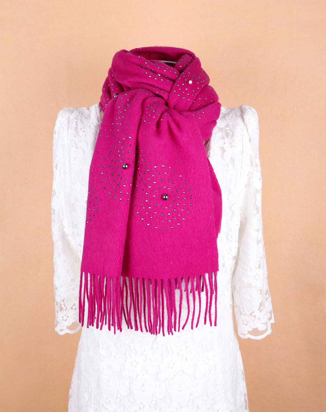 蔻贝q-baby围巾专场女款玫红手工串珠羊毛披肩/围巾kb1231212_唯品会