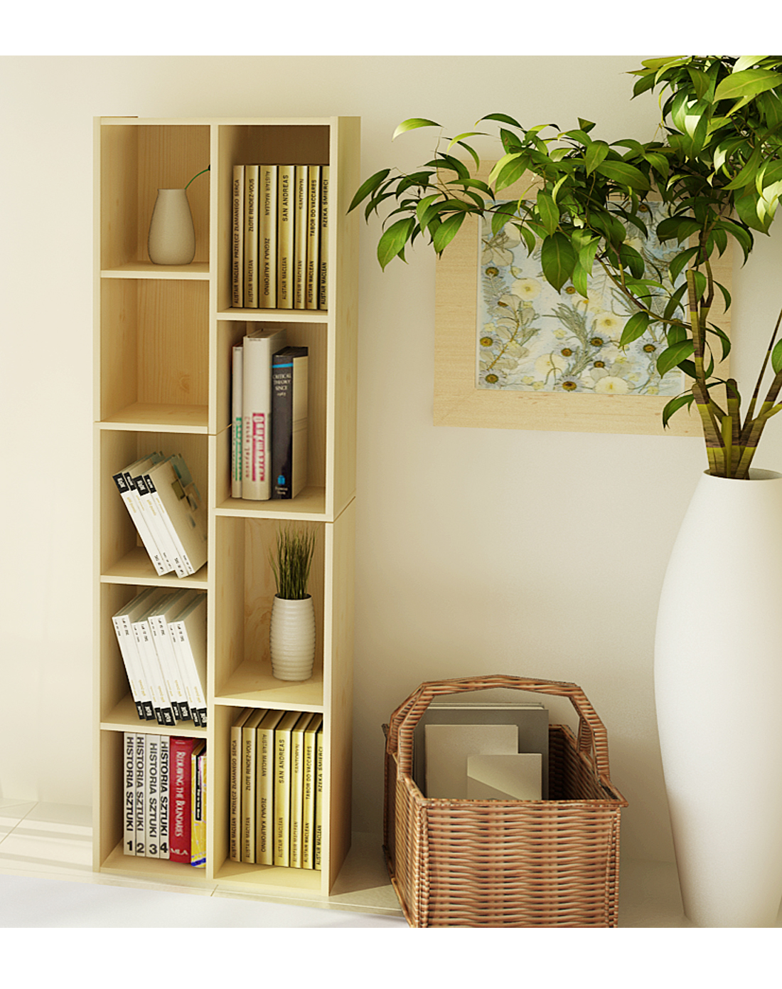 时尚百搭鲁比克白枫木色创意九格柜