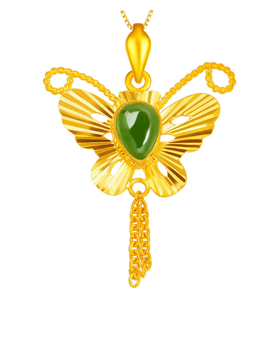 千足金镶和田玉吊坠-蝴蝶精灵(赠送金色银链)