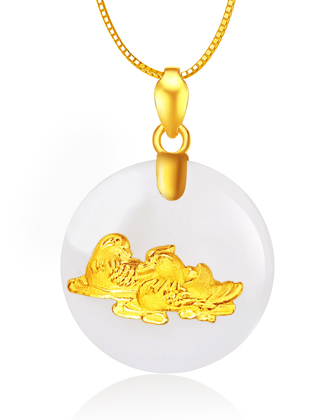 999千足金镶和田玉鸳鸯吊坠(附国检证书)