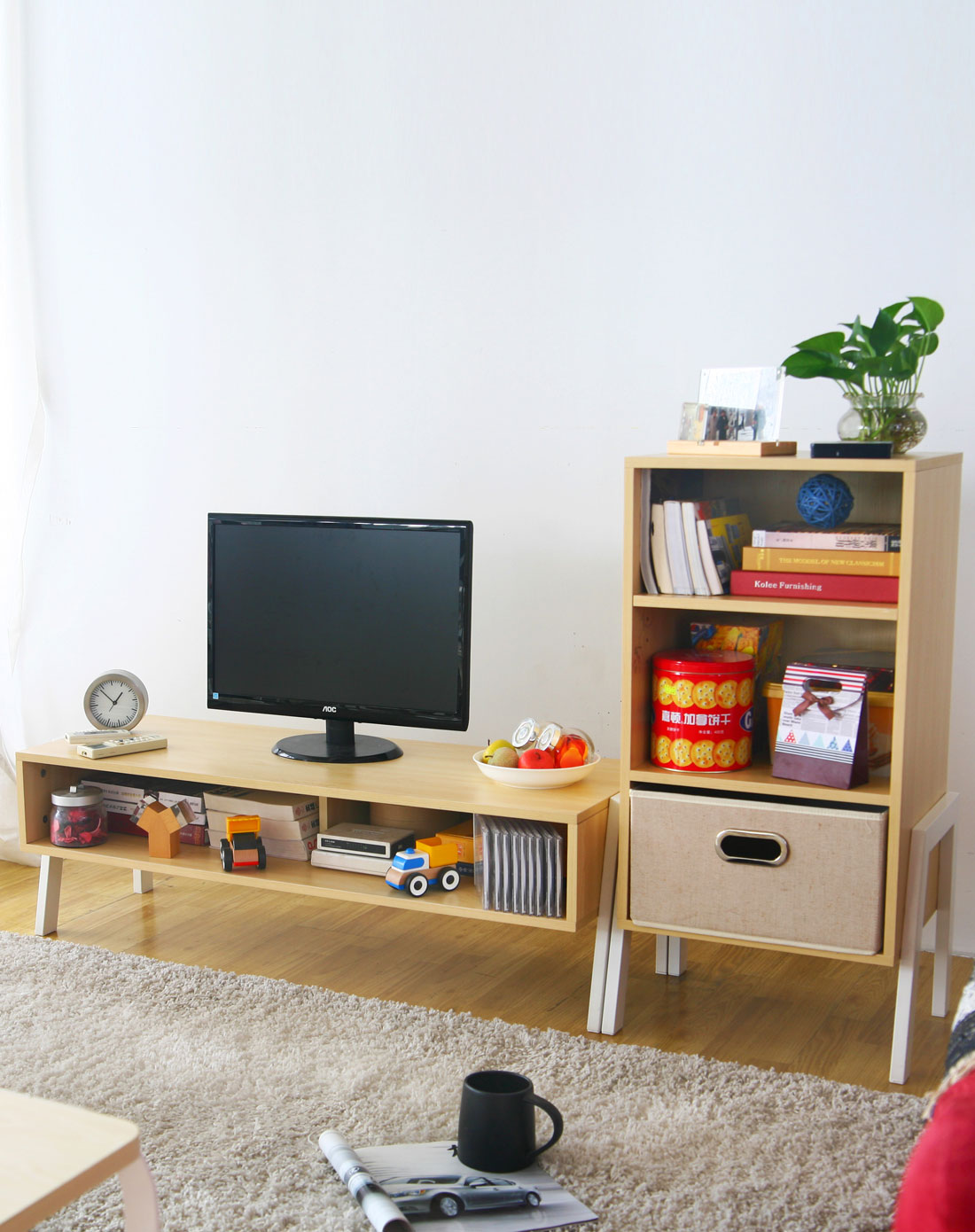 > 创意木质电视柜 三层储物柜两件套客厅组合