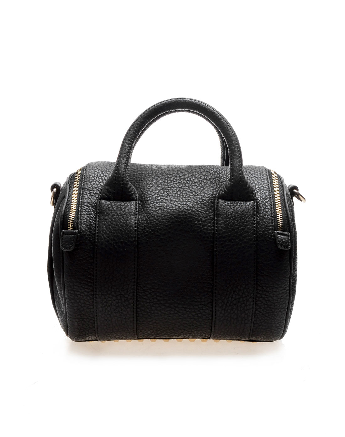 黑色荔枝纹圆筒形手拎斜挎女包