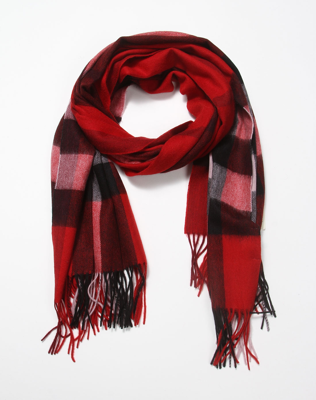 女款时尚格子深红色围巾