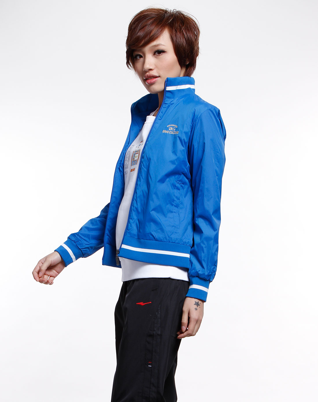 鸿星尔克erke女装专场-女款蓝色拉链长袖外套