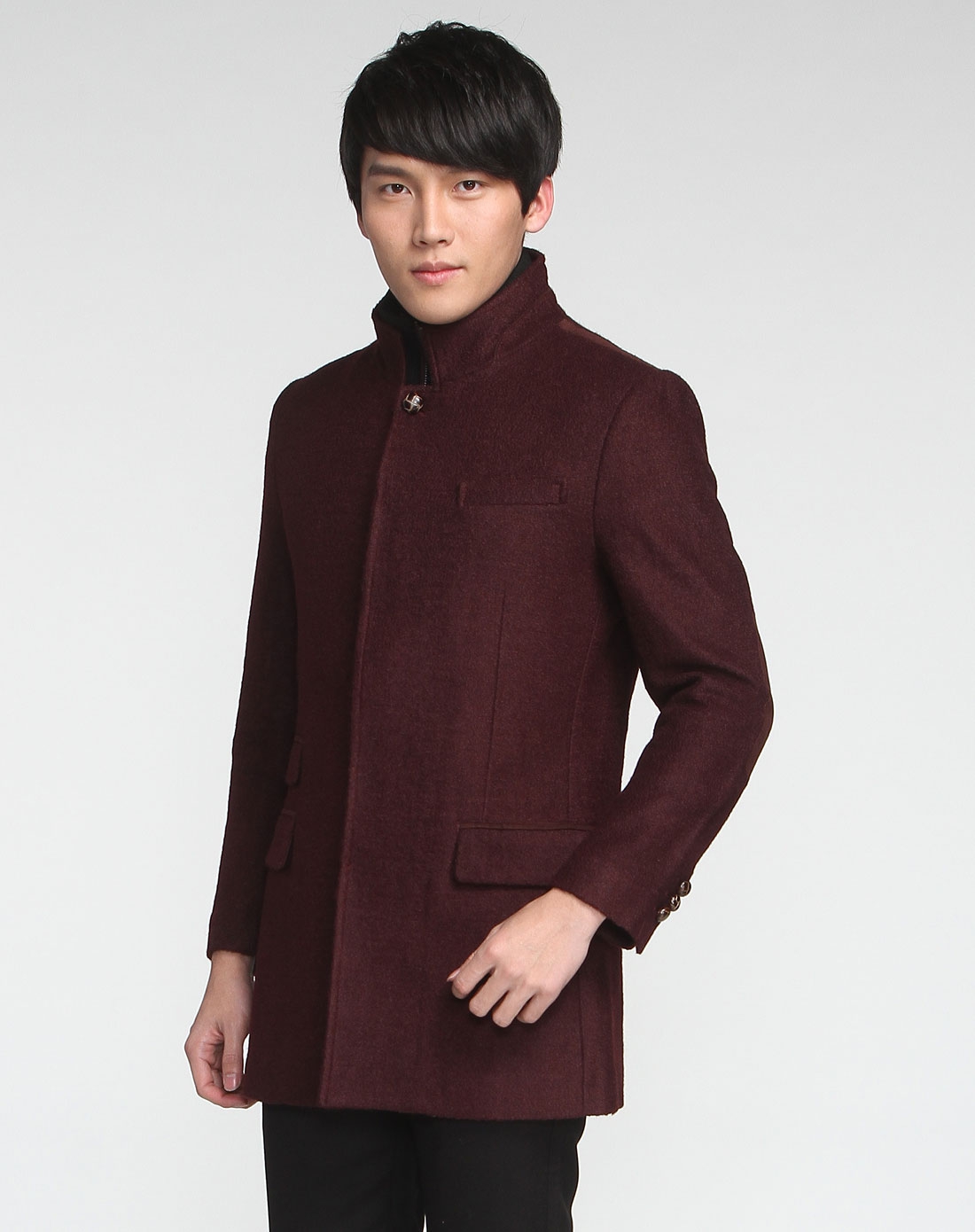 褚红色休闲简约中长款长袖外套