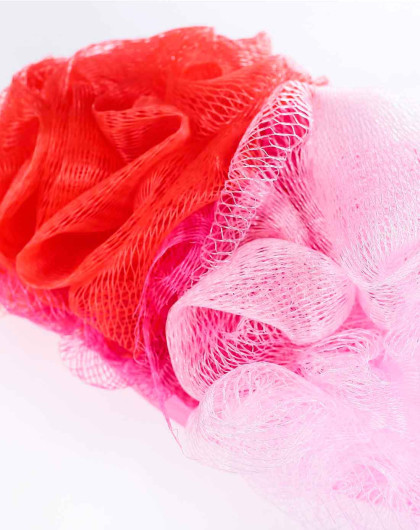 红色长柄沐浴球按摩浴花