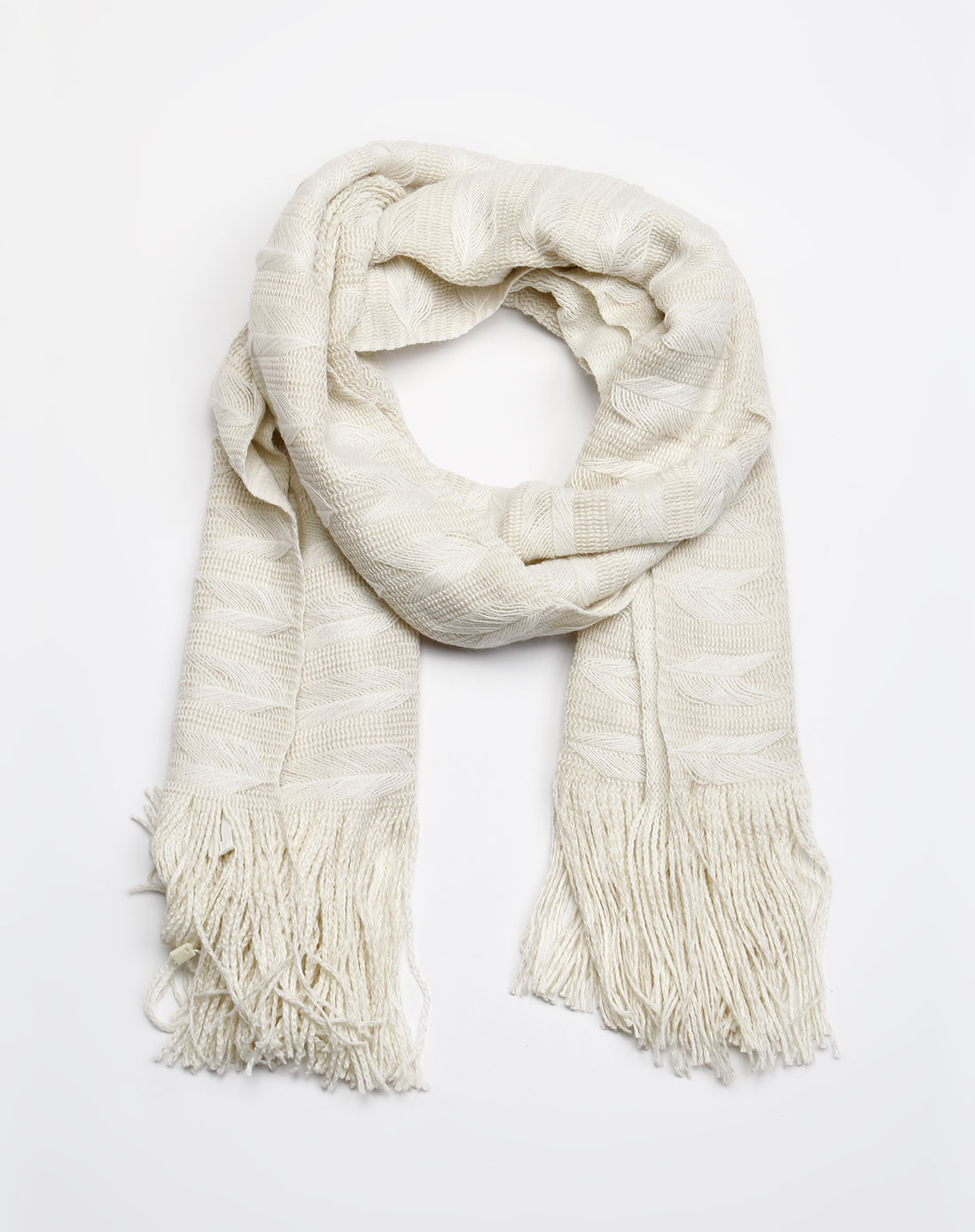 白色提花流苏针织围巾