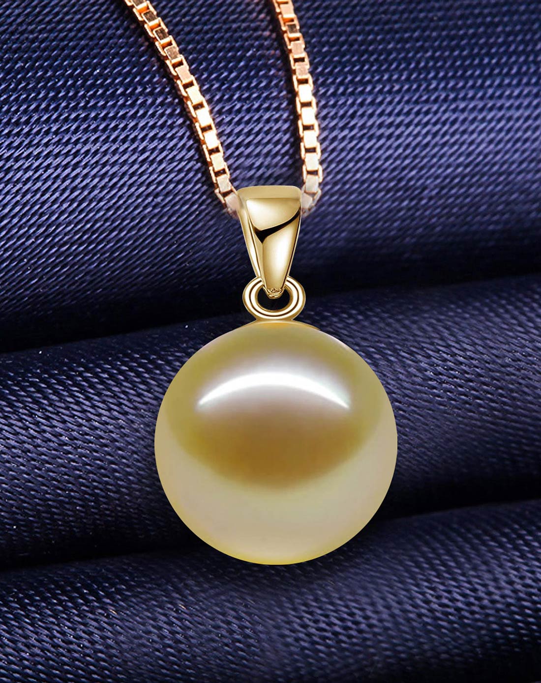 黄14k金香槟色南洋金珍珠吊坠【滴】10-11mm-权威证书