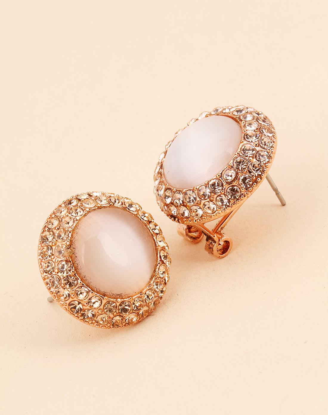 彩金猫眼石耳钉