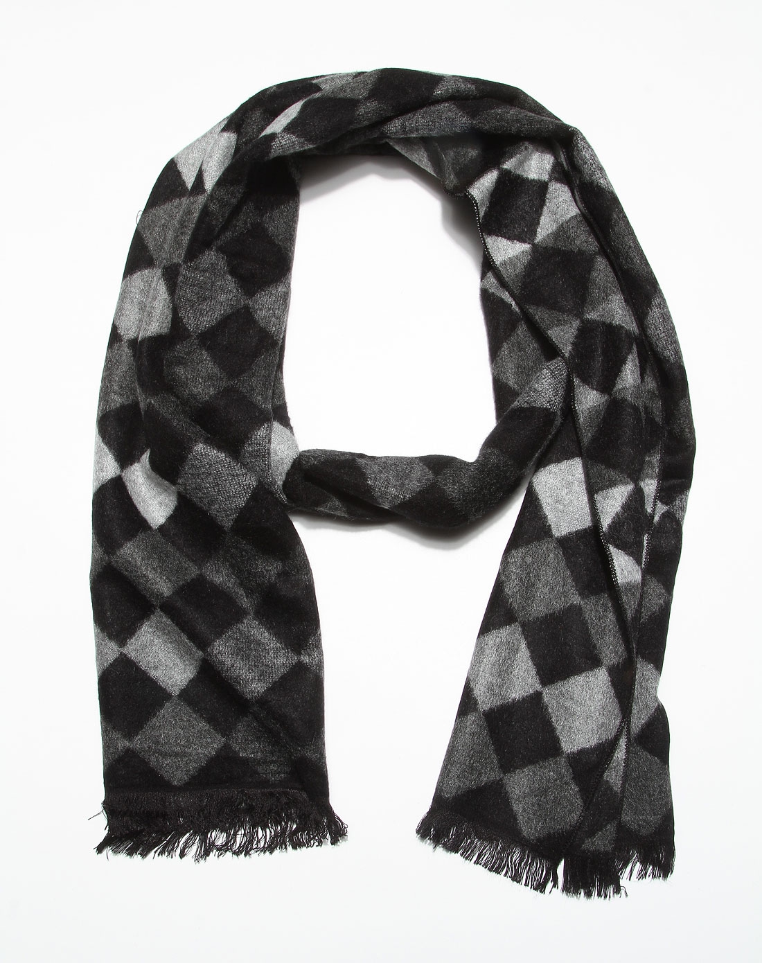 黑灰色方块图案围巾